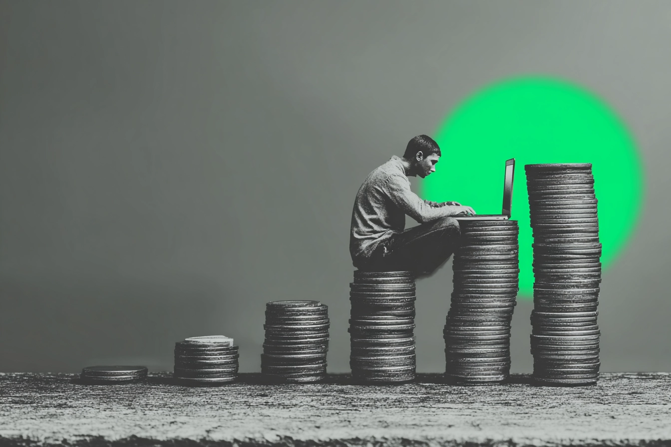 Piccolo budget rappresentato da poche monete accanto a strumenti di marketing digitale