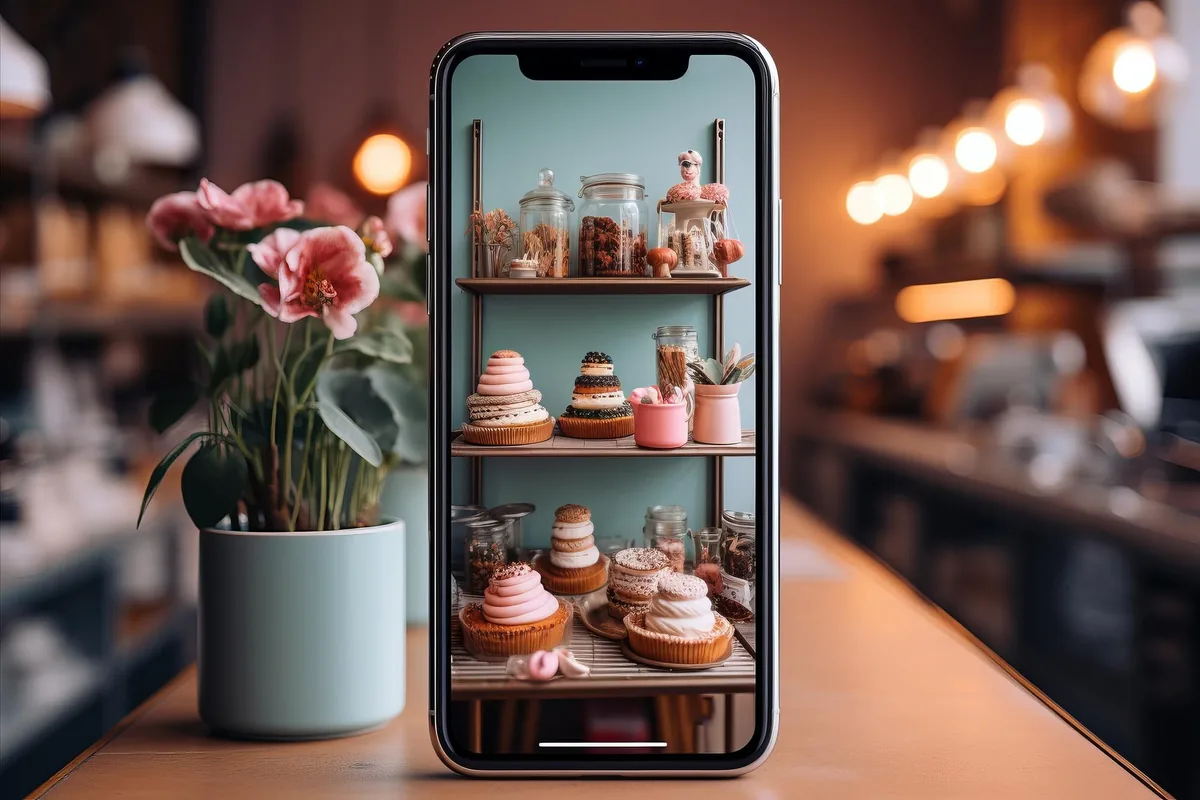Prodotti di una piccola impresa locale mostrati su smartphone come contenuti per il piano editoriale social